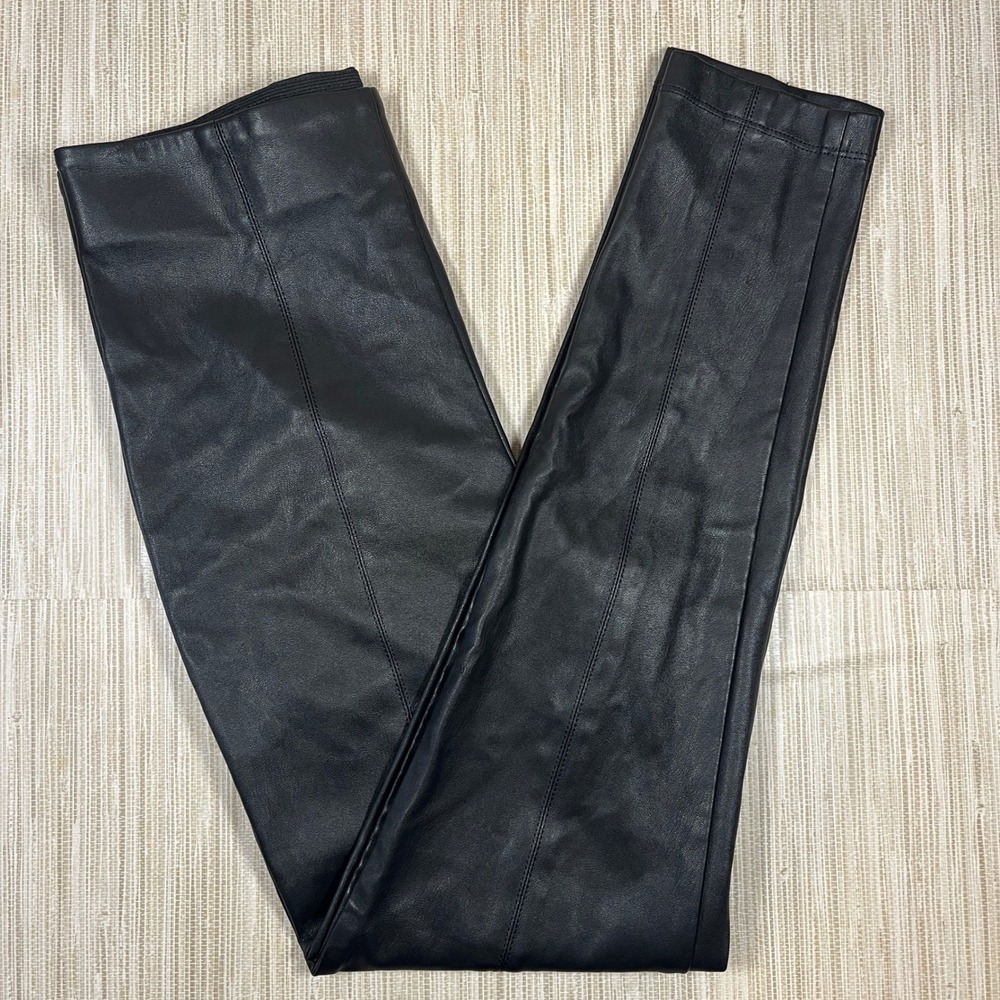 ANN TAYLOR Black Faux Leather Ponte Stretch Pants High Waist Size S